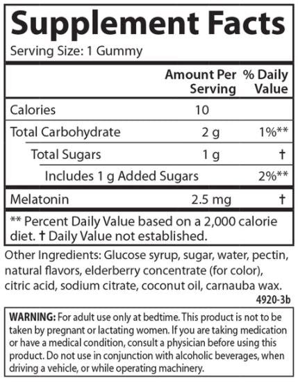 Melatonin Gummies Supplement Facts Label