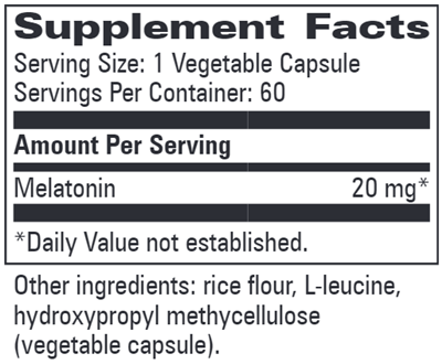 Melatonin 20 mg (Progressive Labs) 60ct Supplement Facts