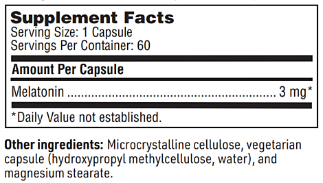 Melatonin 3 mg (Klaire Labs) supplement facts