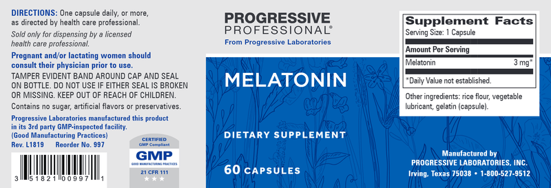 Melatonin 3 mg (Progressive Labs) Label