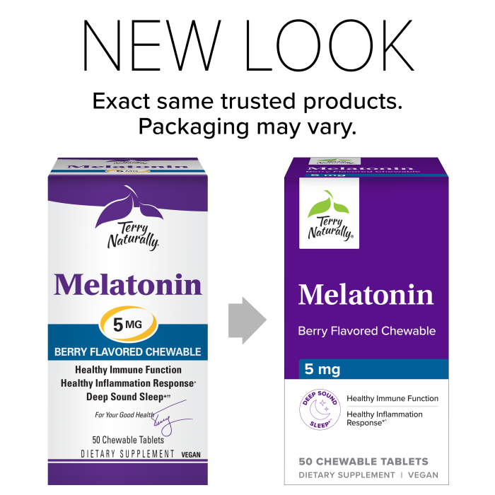 Melatonin 5 mg Chewable Terry Naturally new look