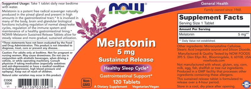 Melatonin 5 mg SR (NOW) Label