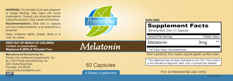 Melatonin (Priority One Vitamins) label