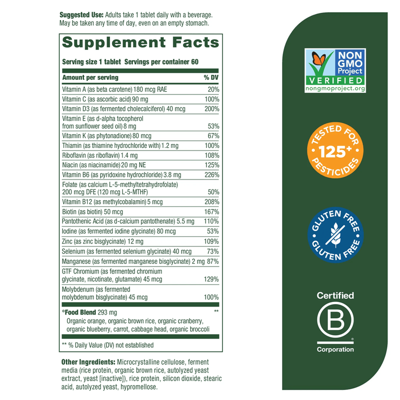 Men Over 55 One Daily 60ct (MegaFood) supplement facts