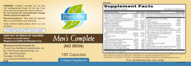 Men's Complete (Priority One Vitamins) label