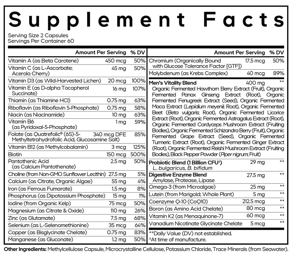 Men's Fermented Multivitamin Supplement Facts Label
