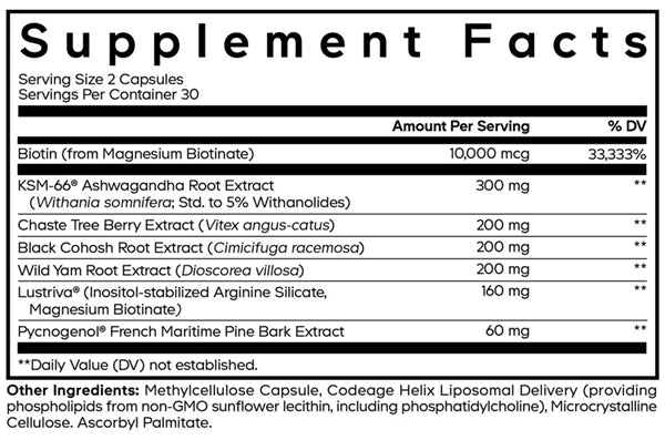 Menopause Hair & Skin Vitamins+ Supplement Facts Label