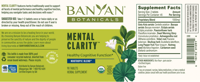 mental clarity banyan botanicals label