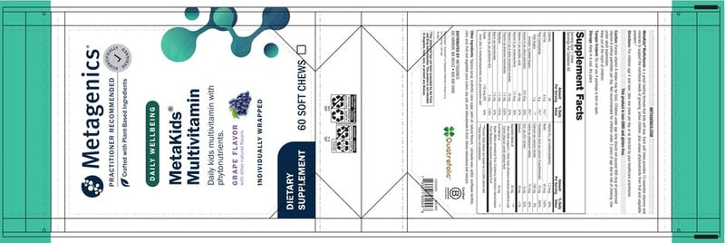 metakids multivitamin grape flavor (metagenics) label