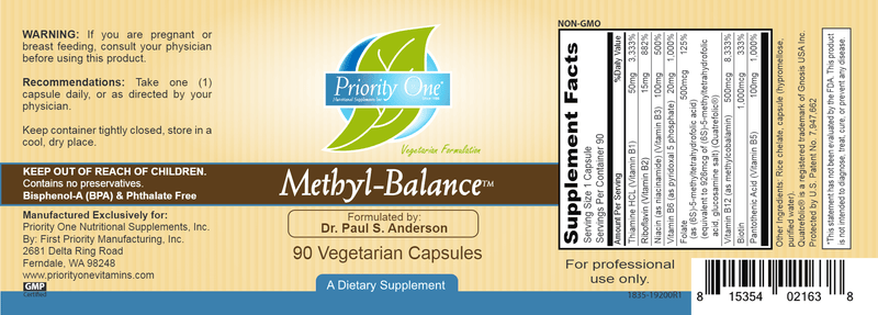 Methyl-Balance (Priority One Vitamins) label