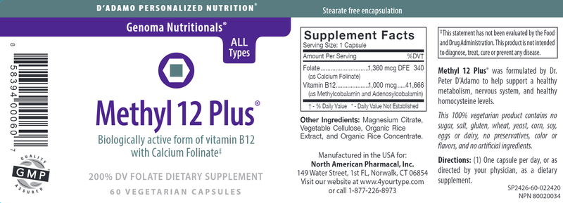 Methyl 12 Plus (D'Adamo Personalized Nutrition) label