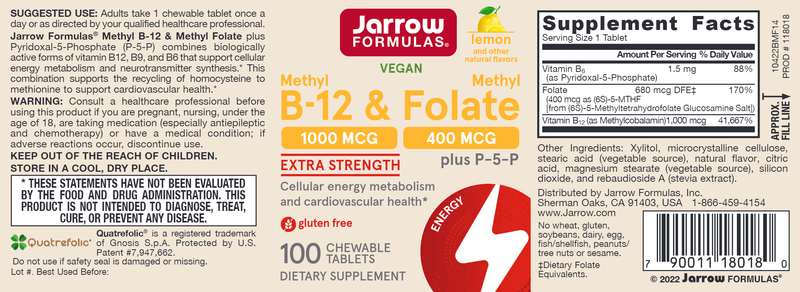 methyl b-12 & methyl folate jarrow formulas label