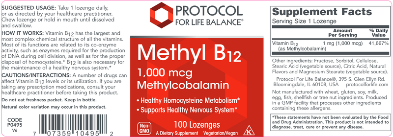 Methyl B12 1000 mcg (Protocol for Life Balance) Label