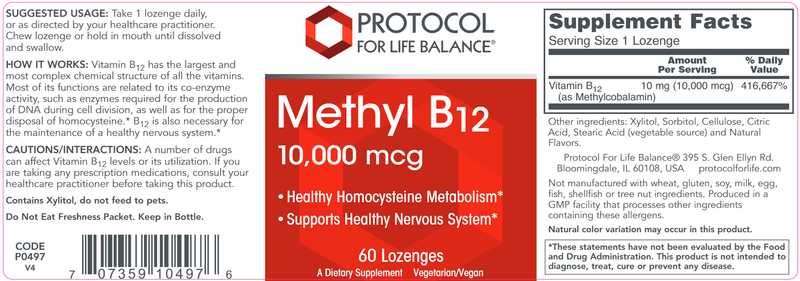 Methyl B12 10,000 mcg (Protocol for Life Balance) Label