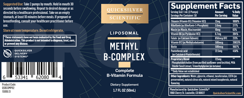 Methyl B Complex Liposomal (Quicksilver Scientific) Label