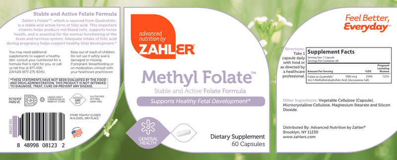 Methyl Folate (Advanced Nutrition by Zahler) Label