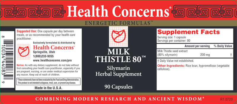Milk Thistle 80 (Health Concerns) 90ct Label
