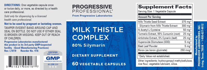 Milk Thistle Complex (Progressive Labs) Label