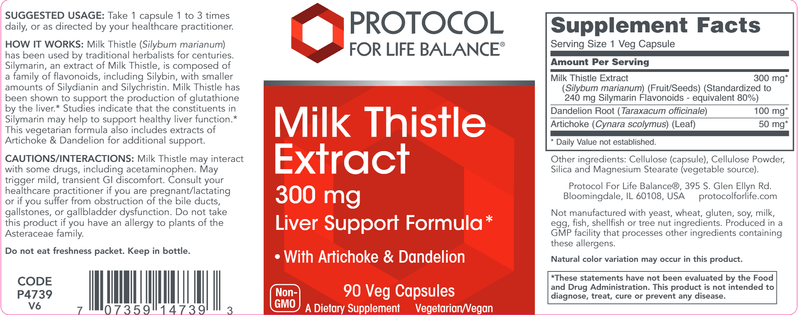 Milk Thistle Extract 300 mg (Protocol for Life Balance) Label