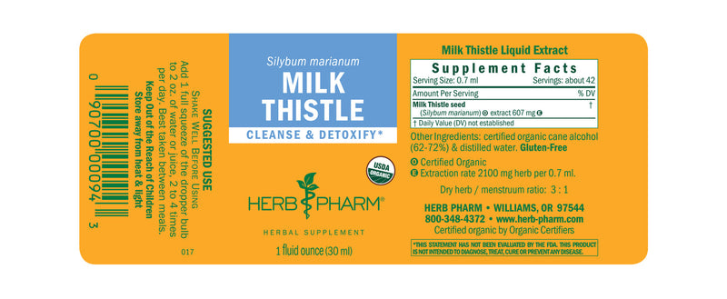 Milk Thistle Silybum marianum 1oz Herb Pharm label