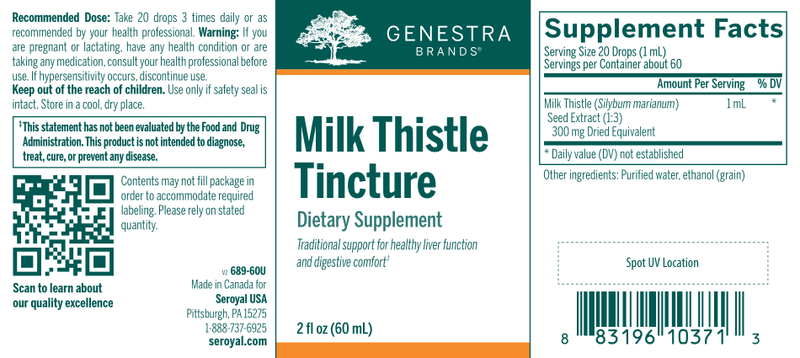 Milk Thistle Tincture label Genestra
