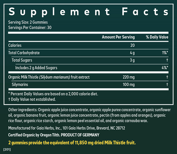 milk thistle gummies gaia herbs supplement facts