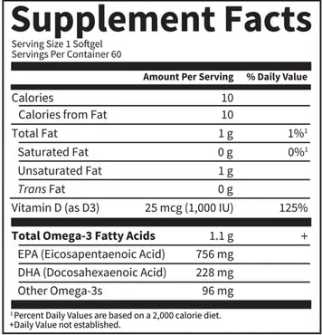 Minami Platinum Omega 3 Fish Oil Orange Softgel (Garden of Life) Supplement Facts