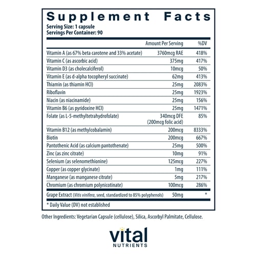 Minimal & Essential Antioxidant and Multi-Vitamin 90ct Vital Nutrients supplements