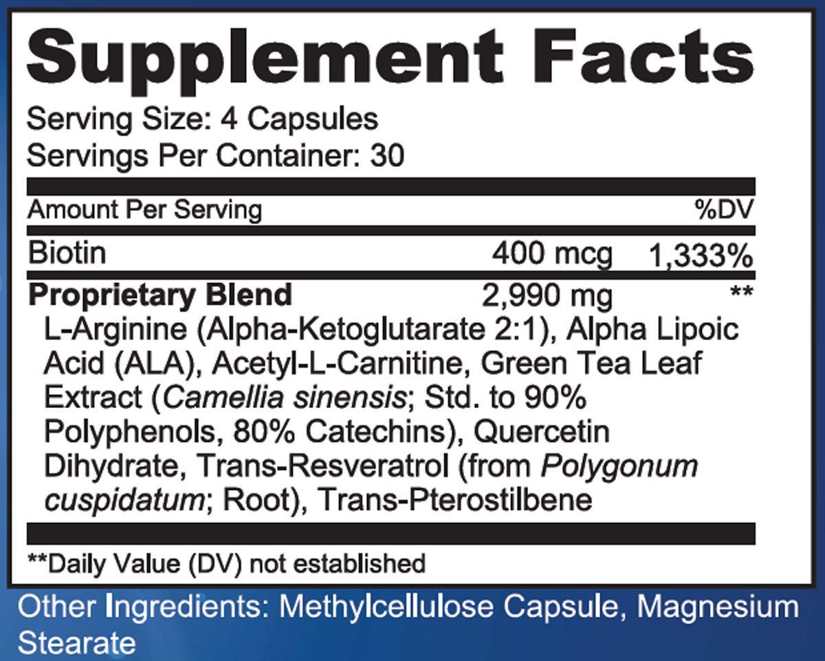Mitoblast 2 Supplement Facts Label