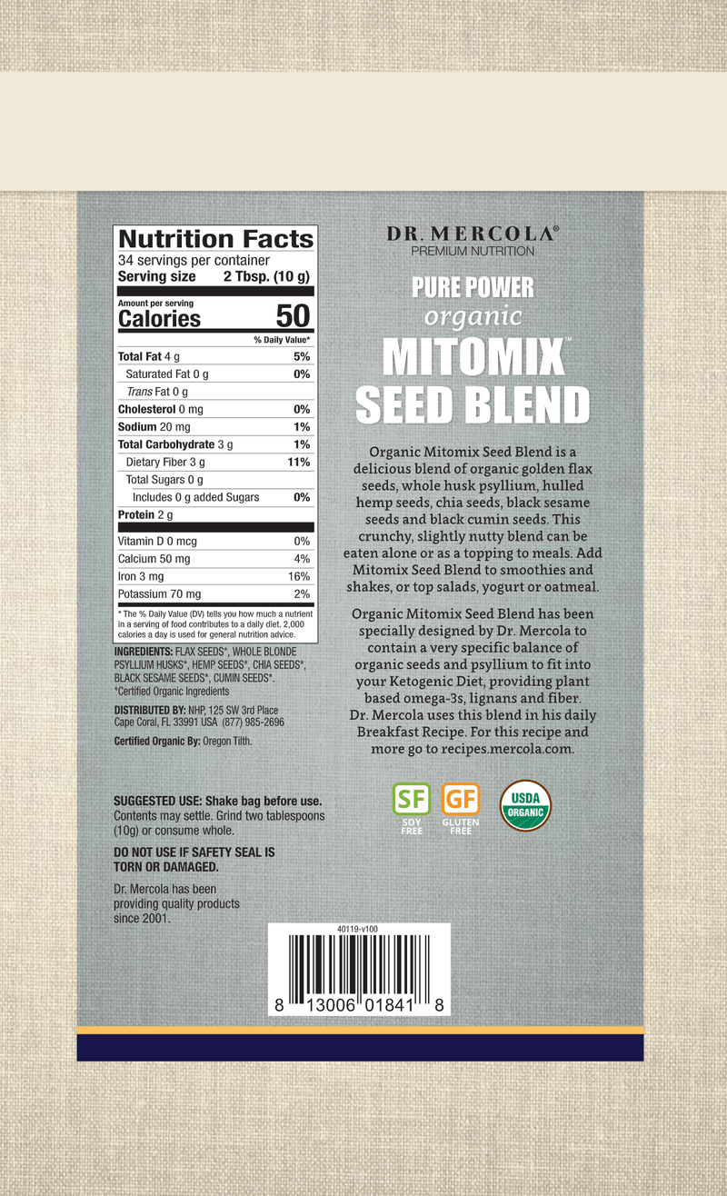 MitoMix Seed Blend (Dr. Mercola) Label