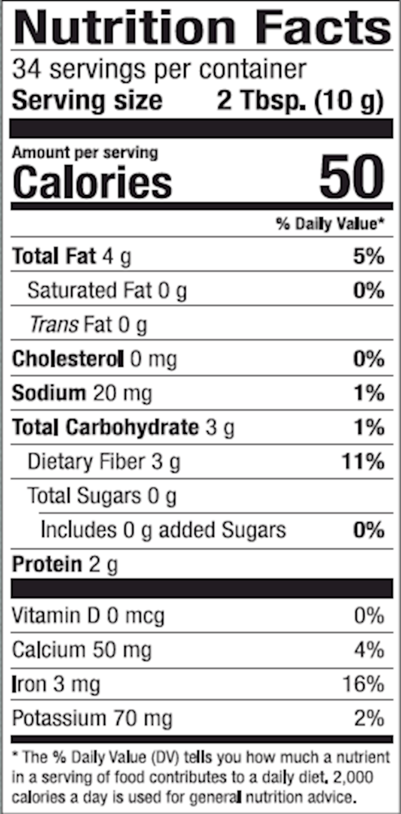 MitoMix Seed Blend (Dr. Mercola) Nutrition Facts