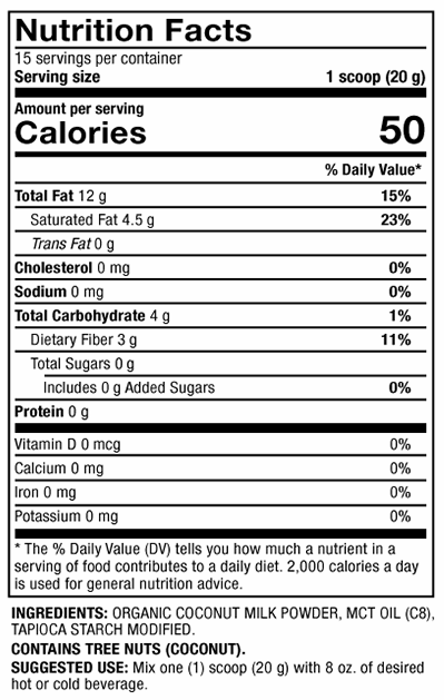 Mitomix Keto Creamer with Coconut Milk (Dr. Mercola) nutrition facts
