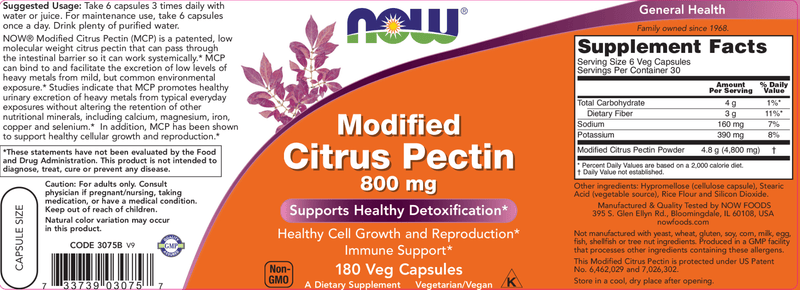 Modified Citrus Pectin 800 mg (NOW) Label