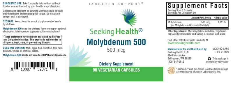 Molybdenum 500 Seeking Health Label