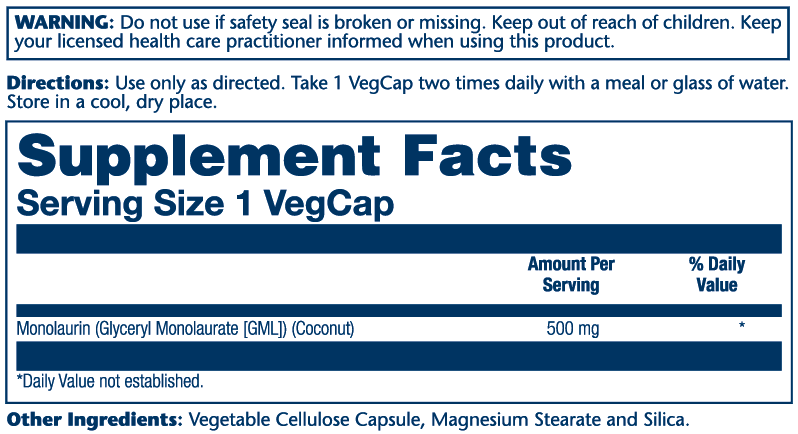 Monolaurin 500 mg Solaray supplement facts