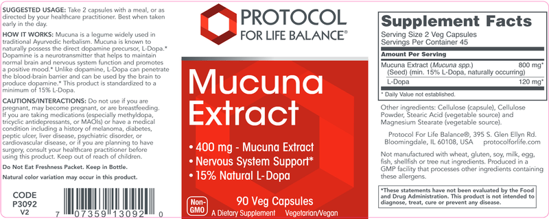 Mucuna Extract (Protocol for Life Balance) Label