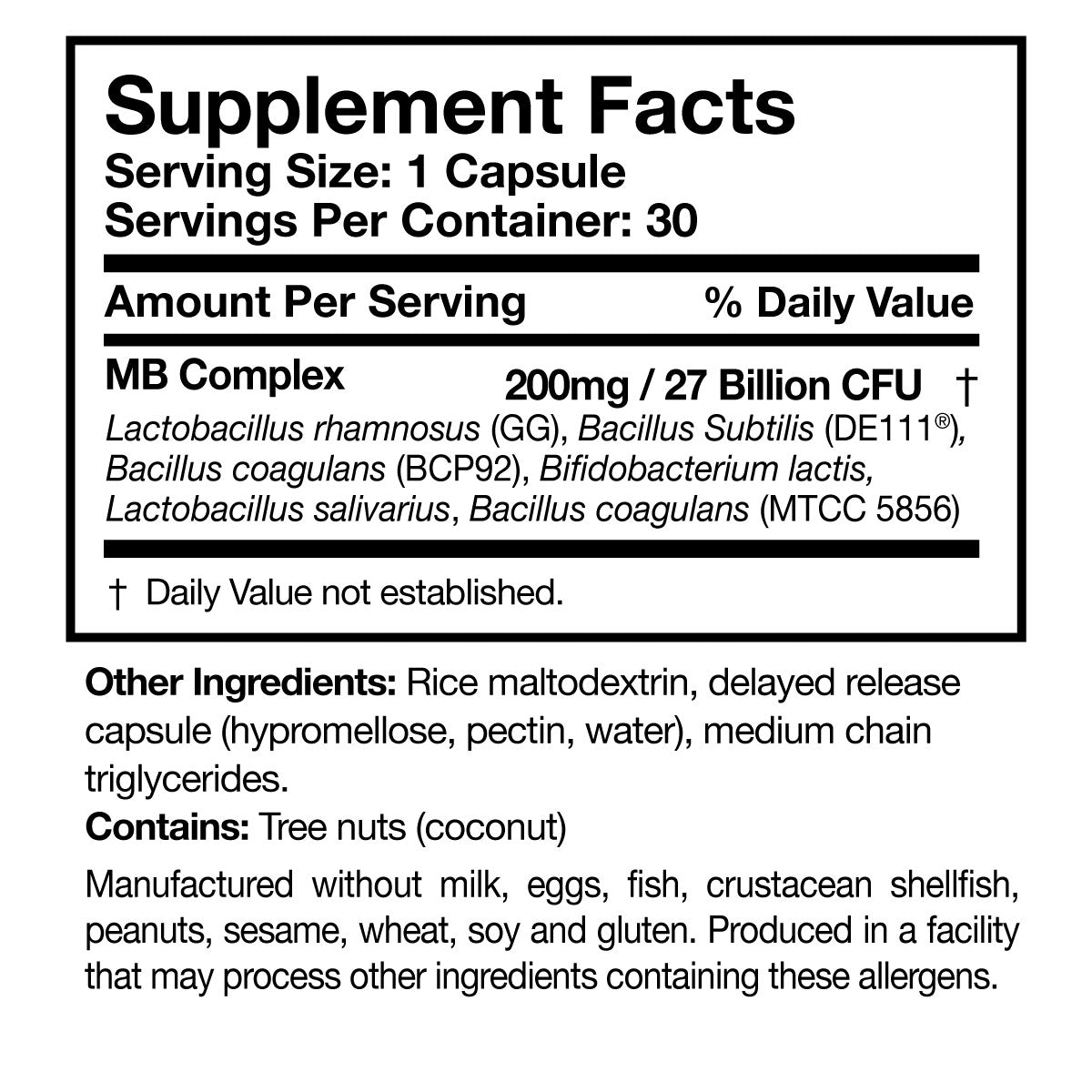 Multi-Biome Supplement Facts Label