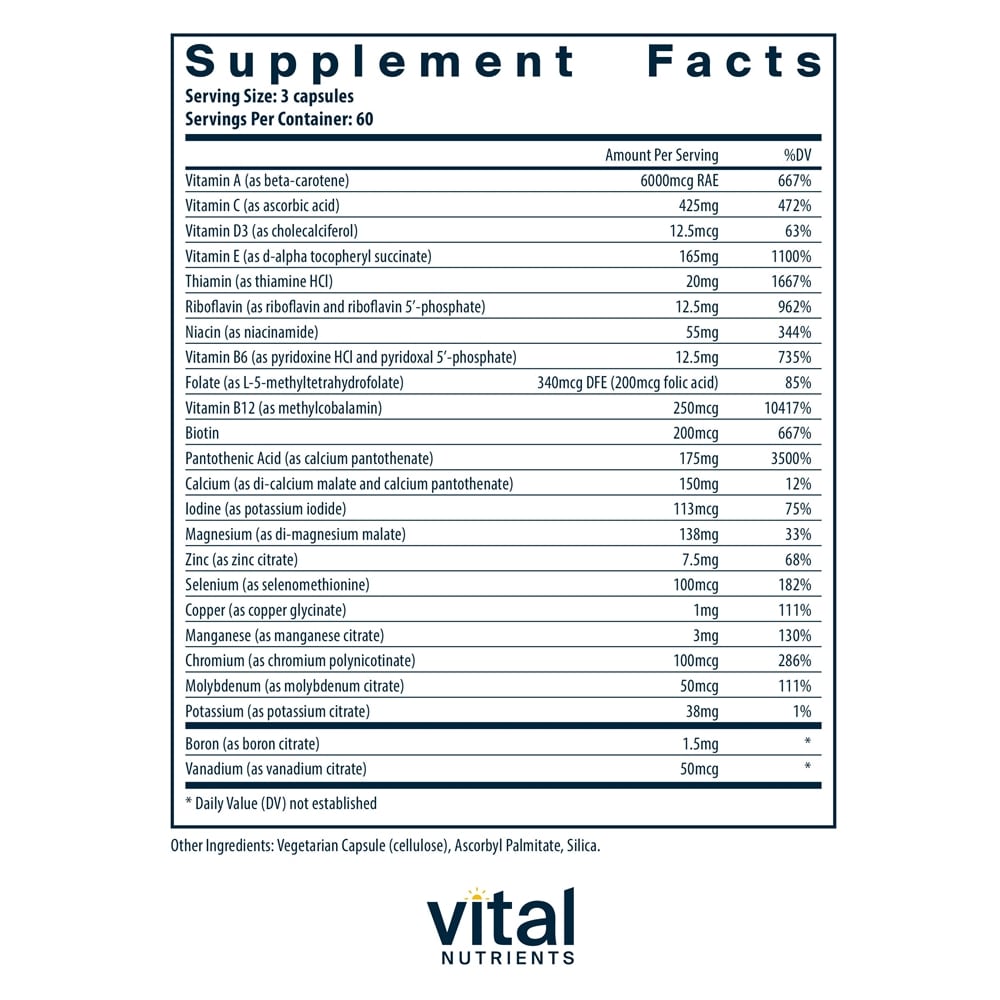 Multi-Nutrients Citrate/Malate w/ Cu & without Iron Supplement Facts Label