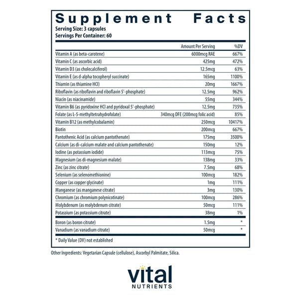 Multi-Nutrients Citrate/Malate w/ Cu & without Iron Supplement Facts Label