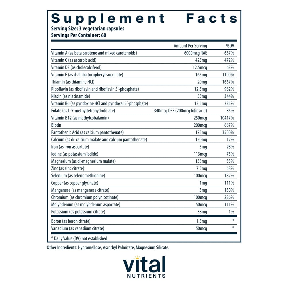Multi-Nutrients (with Copper & Iron) Supplement Facts Label