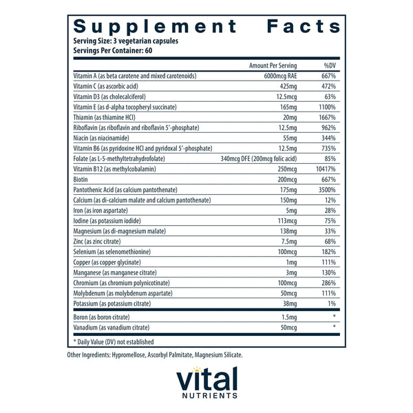Multi-Nutrients (with Copper & Iron) Supplement Facts Label