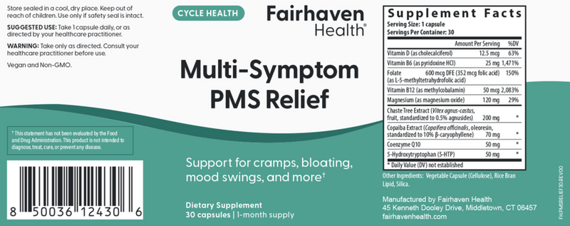 multi-symptom pms relief fairhaven health label