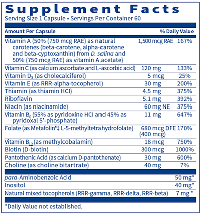 Multi-Vitamin Complex (Klaire Labs) Supplement Facts