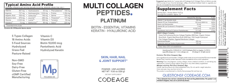 Multi Collagen Powder Platinum (Codeage) label