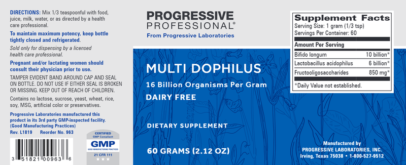 Multi Dophilus (Progressive Labs) Label