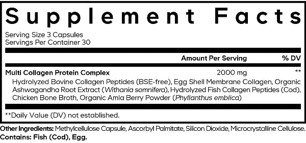 Multi Collagen Capsules Supplement Facts Label