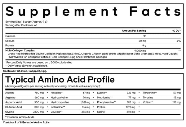 Multi Collagen Peptides Powder Supplement Facts Label