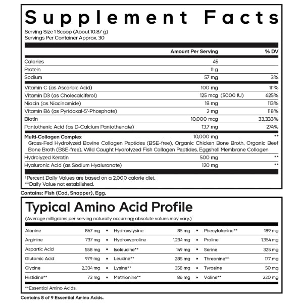 Multi Collagen Powder Platinum Supplement Facts Label
