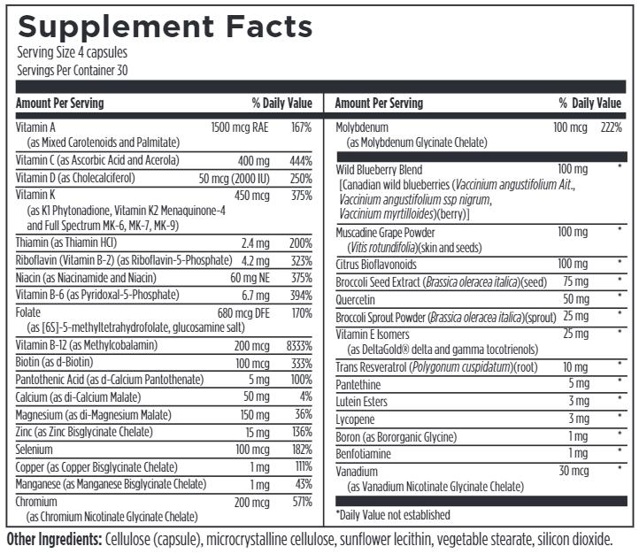 Multi + Phyto (Designs for Sport) supplement facts