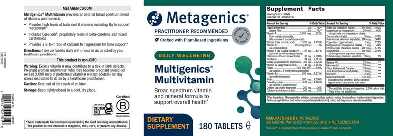 multigenics multivitamin (metagenics) label
